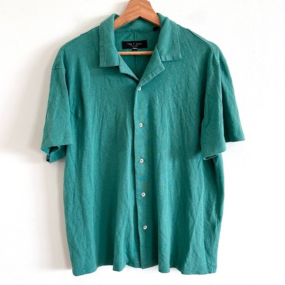 Rag and Bone Avery linen blend knit button up shirt green size small - Picture 1 of 6
